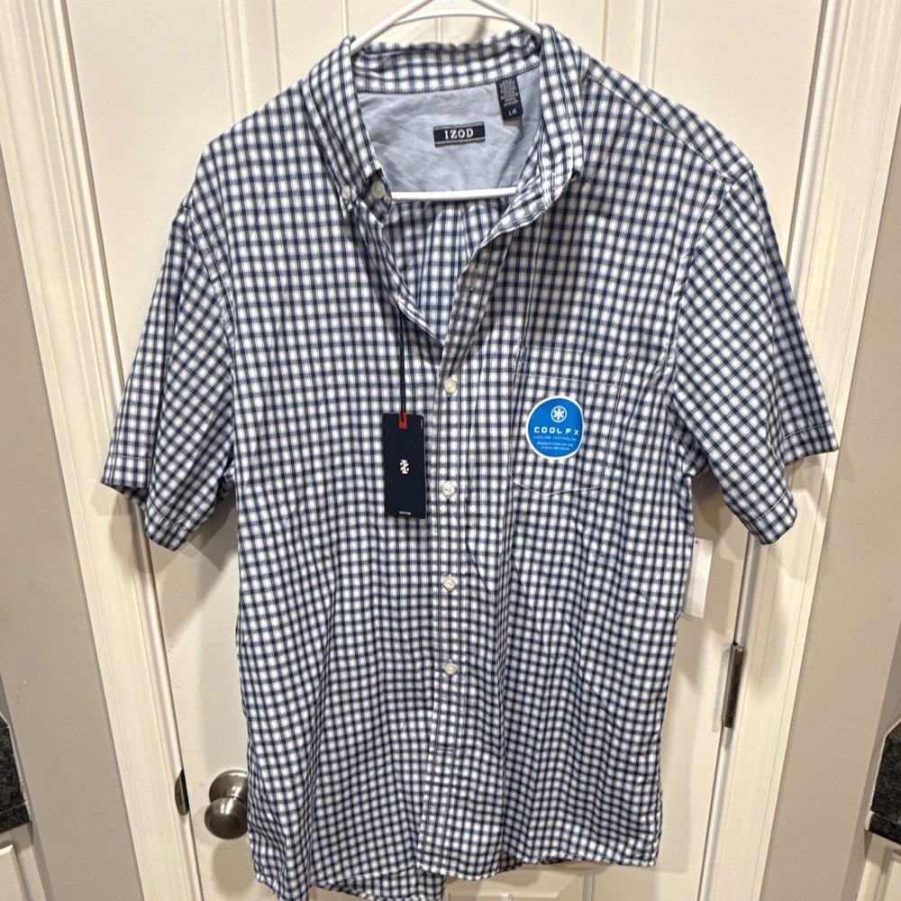 IZOD men's Breeze Collection Cool FX Breathable Blue/White Button-Up Shirt L NWT